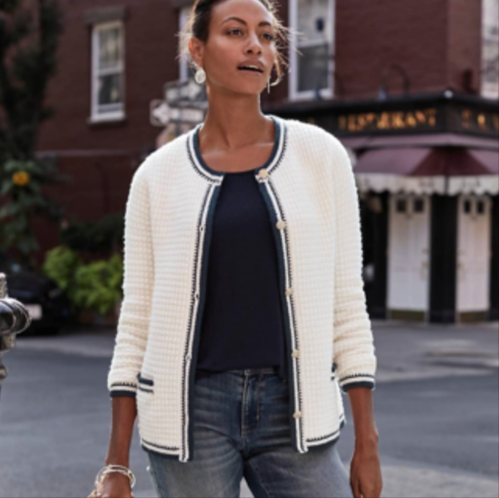 J. Jill Blue and White Cardigan Sweater